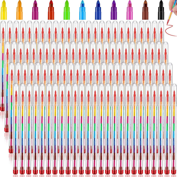 Stackable Colored Crayons Pencils, 11 Interchangeable Colors Mini Rainbow Stacking Crayon Pen for Kids