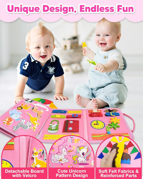 Exorany Busy Board Montessori Toys for Toddler Girl Birthday Gifts, Busy Book Sensory Learning Toys for Toddlers