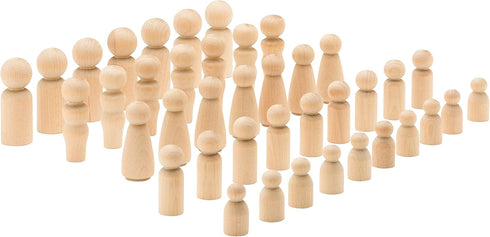 Wood Peg Doll Set, 40 Piece Wood Peg Family (Toy Peg People: Dad, Mom, Angel, Child, Baby) for Crafts & Play