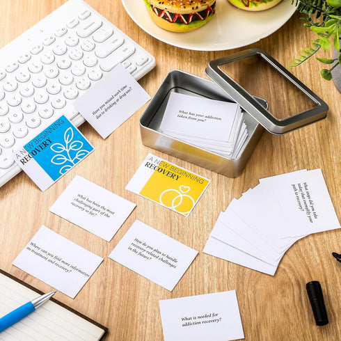51 Pcs Recovery Card Game for Adults - 50 Addiction Recovery Cards with Tin Box for Group Therapy Activities