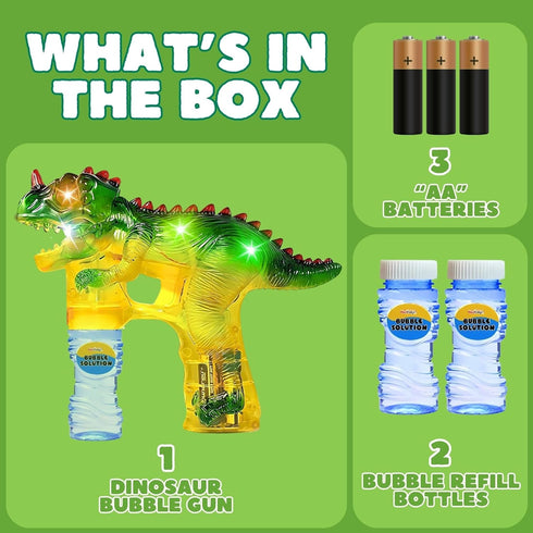 Upgraded Dinosaur Bubble Gun, Leak-Free Automatic Bubble Blower & Maker for Toddlers & Kids, Includes Batteries &