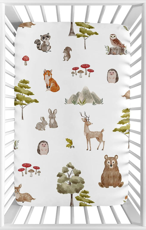 Sweet Jojo Designs Woodland Forest Animals Fitted Mini Crib Sheet - Gender Neutral Baby Nursery