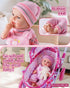 Set 12 Inch 14 Set, 3yrs+ BABESIDE Baby Doll Stroller with Baby Doll, Pcs Baby Doll Accessories, Folding Doll Pram