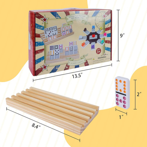 12 Set 8PCS 9 91 Set Double Mexican Train Dominoes for Adults with Wooden Holders, Train Markers, Color Dot Tile