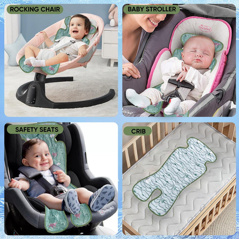 Miracle Baby Gel Car Seat Cooler Pad, Double Sides Stroller Ice Cushion, Summer Cooling Liner, Dinosaur + Lines