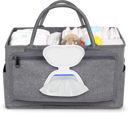 Volnamal Diaper Caddy with Wipe Dispenser One-Handed Access, Premium Diaper Organizer, Portable