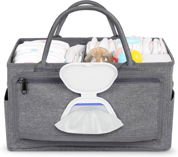 Volnamal Diaper Caddy with Wipe Dispenser One-Handed Access, Premium Diaper Organizer, Portable