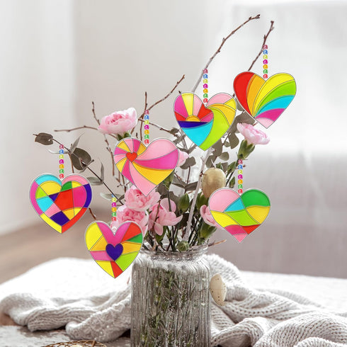 Ayhuhra 30 Sets Valentines Heart Suncatchers for Windows Glow in The Dark Valentines DIY Window Paint Art Suncatchers