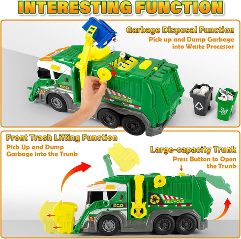 Set 3 4 5 6 7 8, Large Garbage Truck Toy for Boys Ages Kids Trash Truck with Sound, Light, Dumpster, Trash Bins