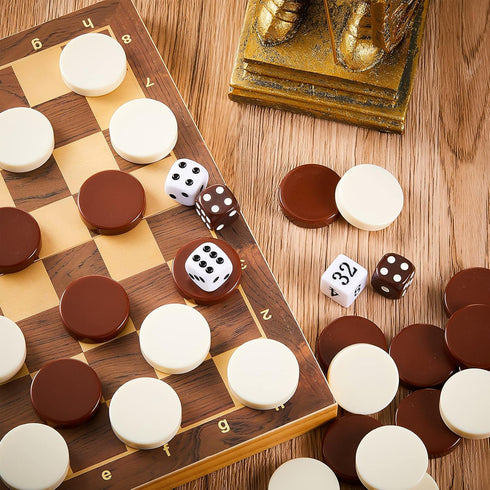 30 Pieces Backgammon Checkers - 1.25 Inch Replacement Game Pieces with 5 Dice & Storage Pouch