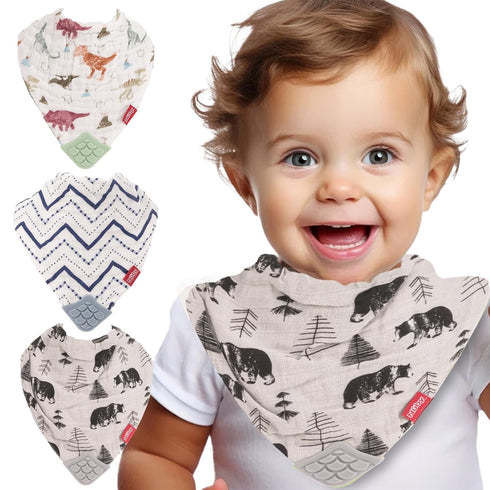 Nuby 3 Pc Baby Bibs, Muslin Reversible 100% Natural Cotton Teething Accessory for Boys and Girls