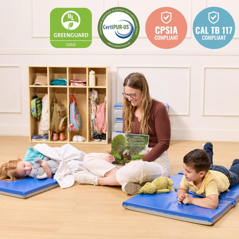 ECR4Kids-ELR-0883 3-Fold 2" Everyday Daycare Rest Mat, Folding Rest Mat, Sanitary Design, Low Maintenance, Certified