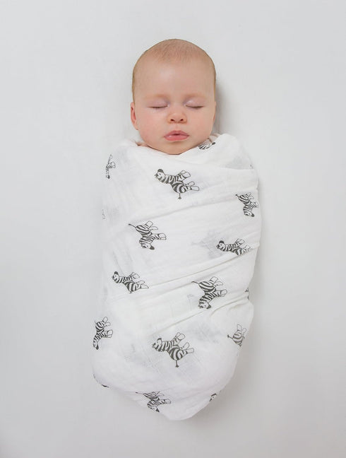 46x46 inches, Amazing Baby - Sensory Muslin Swaddle Blanket, Premium Cotton, XLarge Zebra, Black and White for Baby