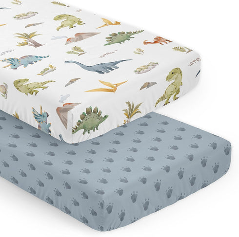 Sweet Jojo Designs Watercolor Dinosaur Dino Boy Baby Fitted Crib Sheet Set