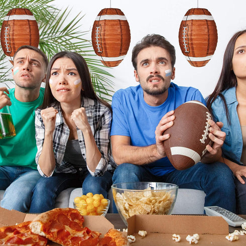 4 Pieces Football Paper Lantern Table Centerpiece Decoration Set, Soccerball Game Lantern with Stand, 12 Inches
