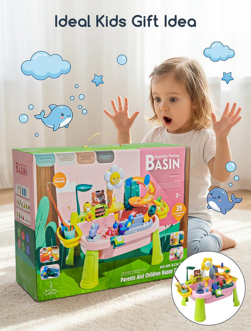 1-3 Summer Playset OKPOW Water Table for Toddlers with Pump: Play Sink with Running Water for Outdoor Indoor Activity