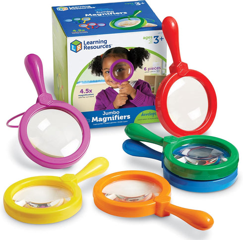 6 3+ Learning Resources Jumbo Magnifiers - Pieces, Ages Toddler Learning Toys, Exploration Toys for Kids, Magnifiers