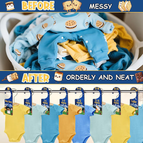 Closet 8PCS, Baby Dividers SMore Themed Wooden Double-Sided Clothes Size Hanger/Organizer from Newborn to Toddler