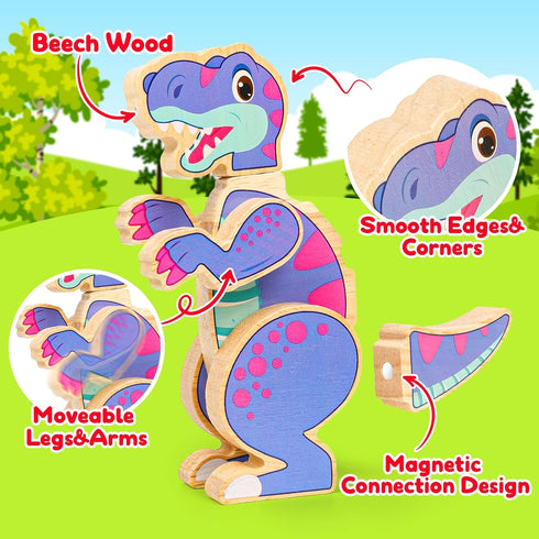 3-5,Wooden Dinosaur Toys for Kids Magnetic Dino Take Apart Building Blocks Toys for Fine Motor Skills & Creative
