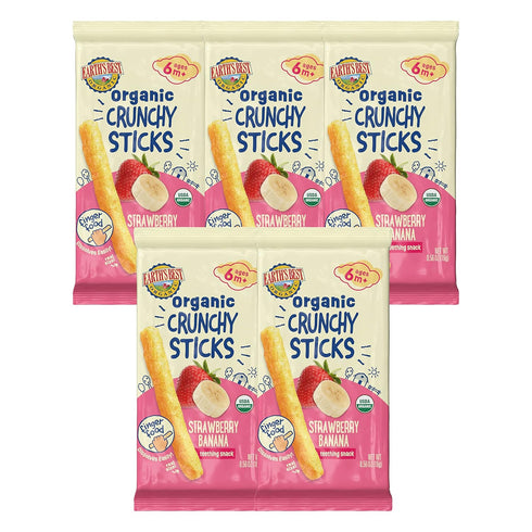 Earth's Best Organic Baby Food, Dissolvable Teething Snack, Strawberry Banana Crunchy Sticks, .56 oz Pack (Pack of 5)