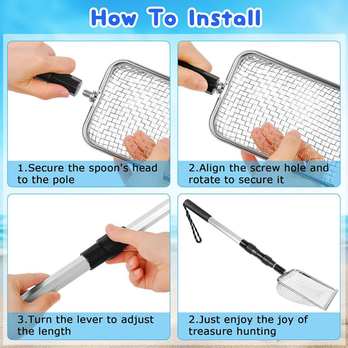 Fasouna 6 Pack Shelling Tools for Beach Include Seashell Bag, Shark Tooth Sifter Shovel Sand Scoop,Collapsible Beach