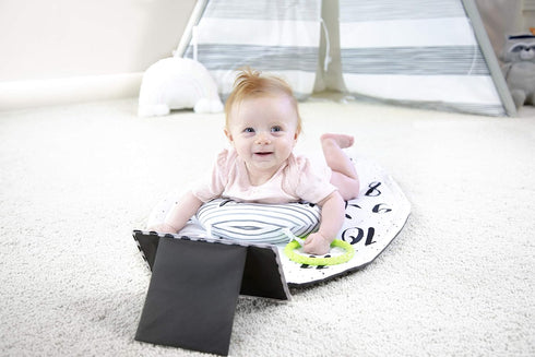 Tummy 0+ Sassy Time Play Mat with Large Mirror, Cushioned, Reversible Support Bolster, and Teething Ring, Age