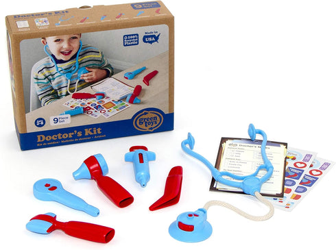 Green Toys Doctor's Kit, Red/Blue - 9 Piece Pretend Play Toy, BPA Free, Made in USA