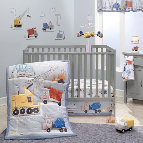 Bedtime Originals Construction Zone Fitted Crib/Toddler Sheet, White/Trucks