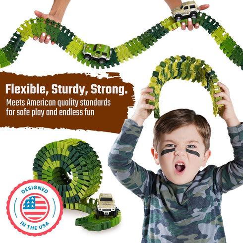 JITTERYGIT Dinosaur Jurassic Race Track Train Glow in The Dark World Toy Set - Kids Dino Racetrack Park with T-Rex &