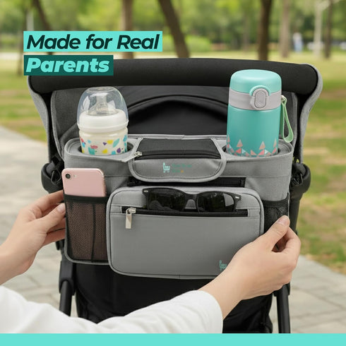 Stroller Caddy with Cup Holder Universal Waterproof Stroller Organizer with Cup Holder for Instant Access & Hands-Free