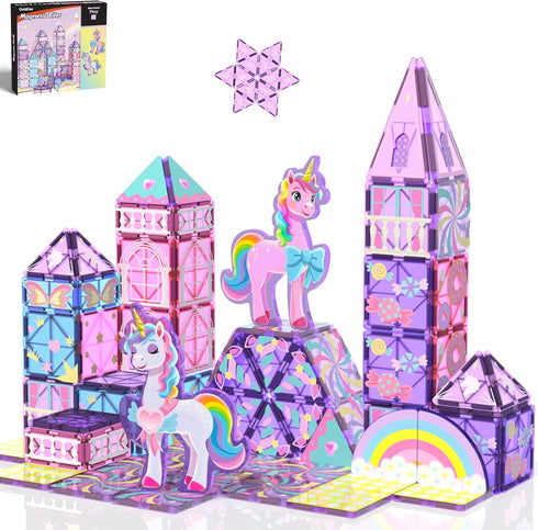 GobiDex Magnetic Building Blocks Unicorn Toys for Girls, Princess Magnetic Tiles Building