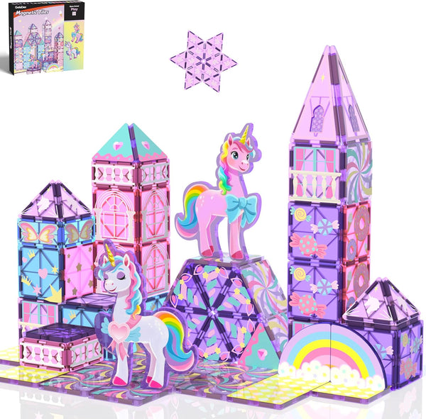 GobiDex Magnetic Building Blocks Unicorn Toys for Girls, Princess Magnetic Tiles Building