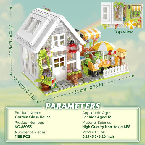 Husalari Set, 12+ (1188pcs) Flower House Building Block for Adults, Garden Architecture Building Toy with LED