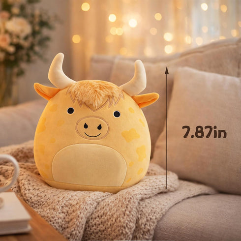 Highland Cow Plush Toy - Soft and Cuddly Plush Pillow - Spotted Highland Cow Perfect for Kids and Collectors (Light