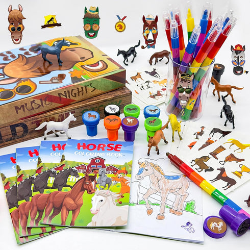 72 Cinrobiye Pcs Horse Party Favors Coloring Book Bulk, Farmhouse Pony Birthday Supplies, Western Cowboy Party Games