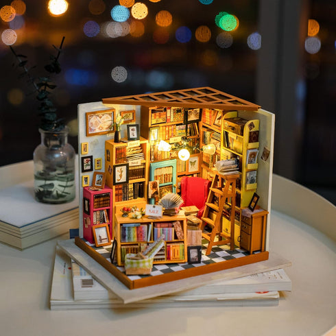ROBOTIME DIY Miniature House Kit Miniature Dollhouse Kit Tiny House Kit for Adults Library House Kits Best Birthday