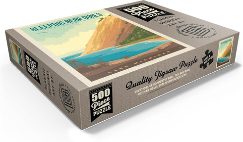 MyPuzzle Sleeping Bear Dunes National Lakeshore: Vintage Poster - Premium 500 Piece Jigsaw Puzzle for Adults