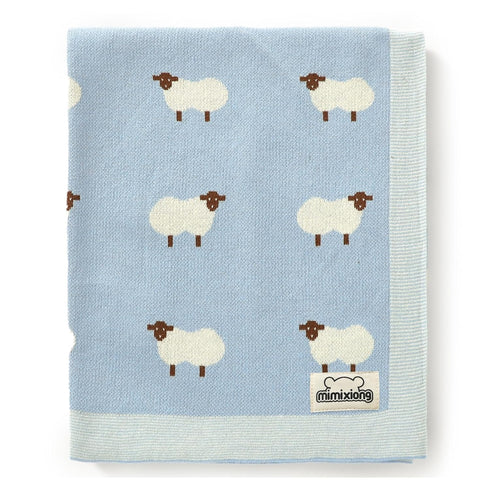 mimixiong Baby Blanket, Knit 100% Cotton Toddler Blankets for Boys and Girls, Cute Sheep, Size 30 x 40 Inches Blue