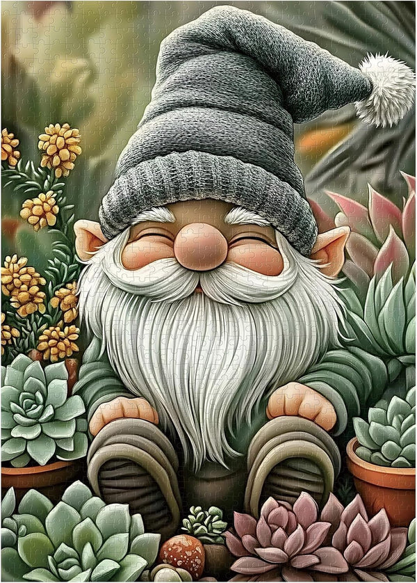 Great Jigsaw Puzzles for Adults 1000 Pieces Gnome Succulents Wooden Challenging Puzzles