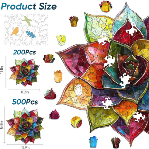 500 5MM 16.8 16.9inch MYS AUR Puzzles for Adults Pieces,Colorful Succulent Wooden Puzzles, Thick Unique Shaped Flower