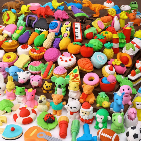 150 Pack Pencil Erasers, Animal Puzzle Erasers, 3D Mini Food, Vegetable, Sport, and Fruit for Kids
