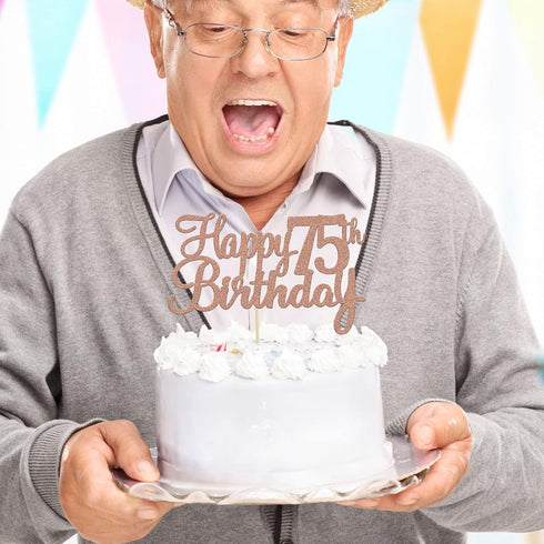 Gyufise 1Pc Happy 75th Birthday Cake Topper Glitter Cheers to 75 Years Old Cake Pick for 75th Birthday Party Supplies