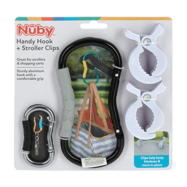 Nuby 4 Pack Handy Hook Stroller Organizer Set, Large and Small Carabiner Hooks, Stroller Clips