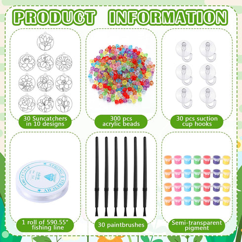 30 Sets WinnerWhy Spring Flower Suncatchers Window Art Kits, Mother's Day Floral DIY Sun Catchers Crafts Paint Your Own