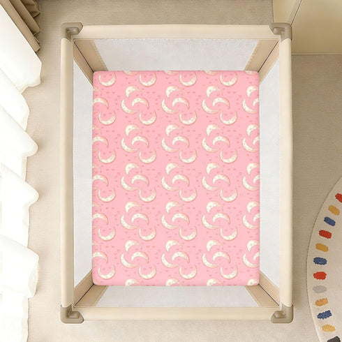 miaozhen 1 Pack 52x28 Cotton Baby Crib Sheets for Boys Girls Soft Comfy Moon Vintage Valentines Playard Mattress Sheets