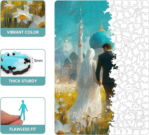Puzzles for Adults 500 Pieces, Wedding Wooden Puzzles, Unique Shaped Jigsaw Puzzles, Beautiful Gift Package for