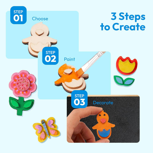12 JOYIN Wooden Magnet Creativity Arts & Crafts Painting Kit for Kids, Decorate Your Own Painting Gift for Halloween