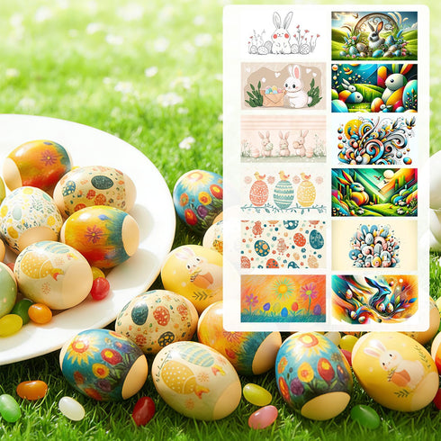 Dcurix 48 (Large(set3)) Pieces Thermo Heat Sleeves Easter Eggs Wraps Decorative Egg Easter Bunny and Chick Pattern