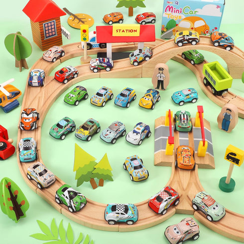 Toy Cars for Kids Ages 4-8, 30Pcs Pull Back Cars Playset with Storage Bags, Race Car Party Favors for Toddler Boys