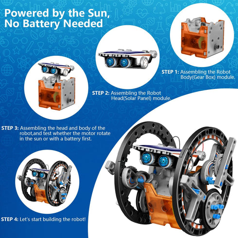 13-in-1 Solar Robot Toys for Ages 8-12, STEM Science Kits for Kids, Building Experiments Robotics Kit (Gray)